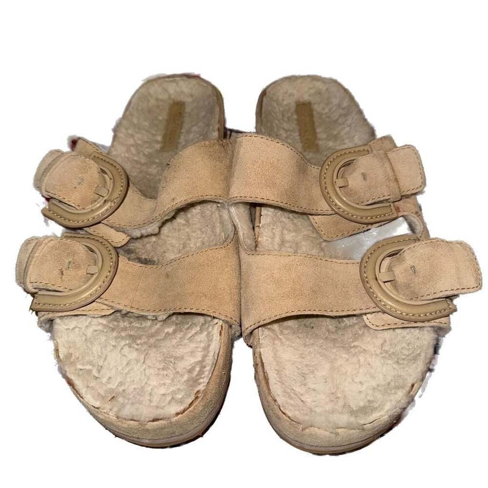 Vince Glyn Shearling Dual Buckle Slide Sandals